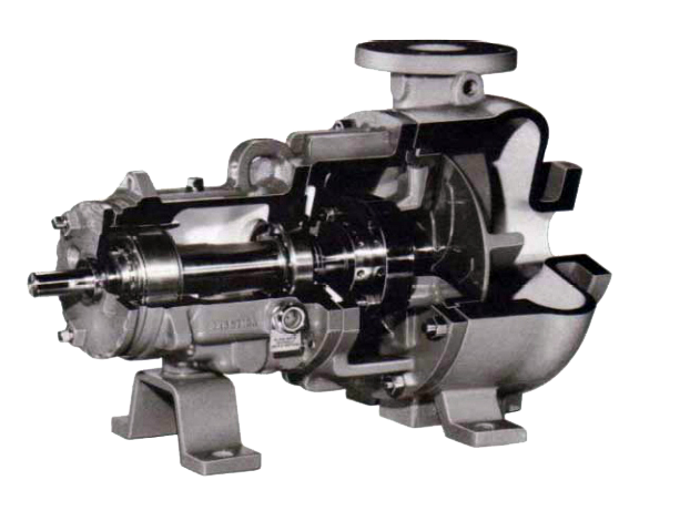 Corte seccionado de bomba centrífuga tipo Vortex DPUMPS con brida de descarga superior
