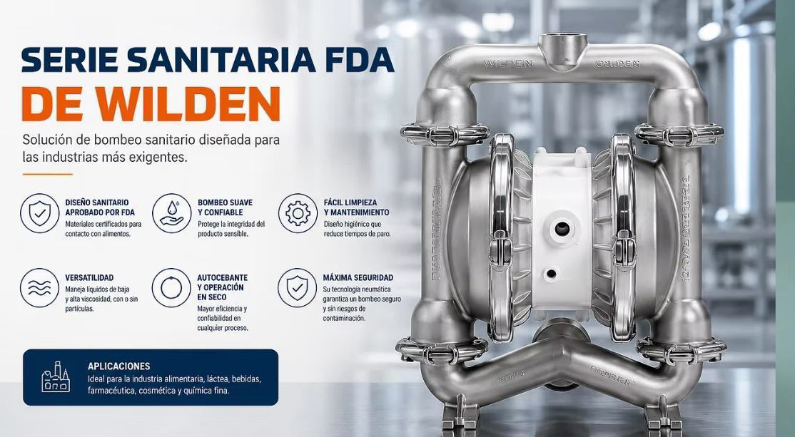 Serie sanitaria FDA de Wilden: bomba sanitaria en acero inoxidable con sus características y aplicaciones